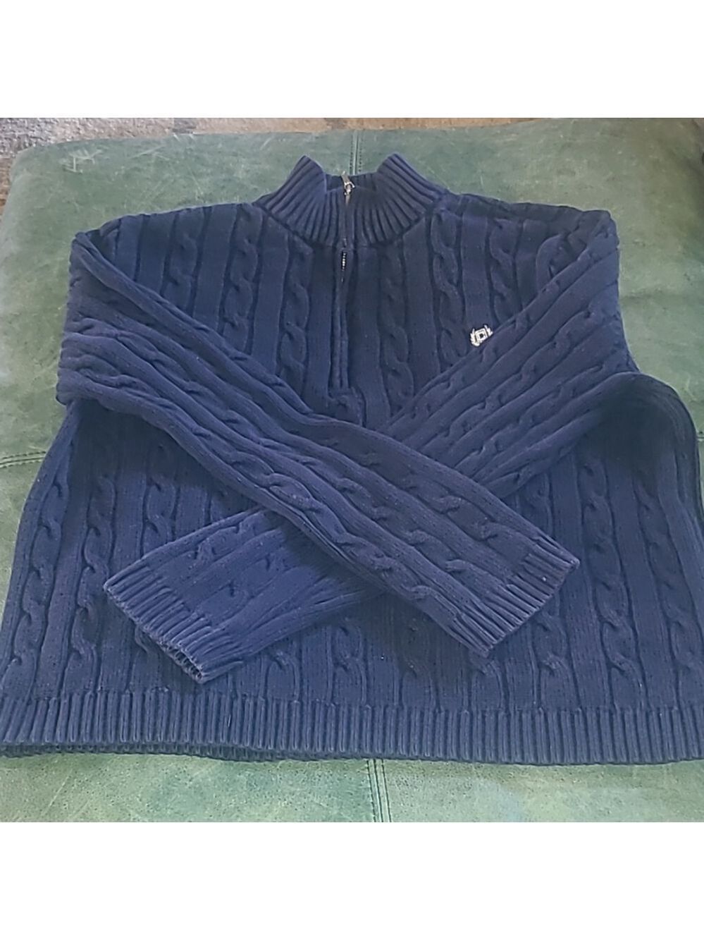 Chaps Cable Knit Sweater.sz.L.dark Blue/white Chaps Emblem. Unisex. (#1573) - Picture 14 of 15
